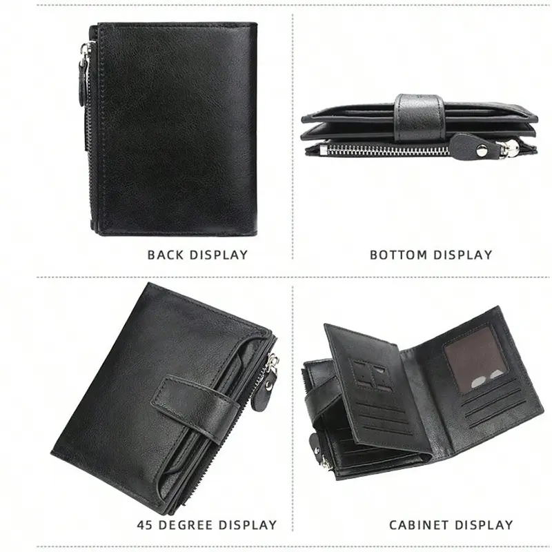 Men's wallet PU leather wallet for men and women credit card holder snap zipper coin purse