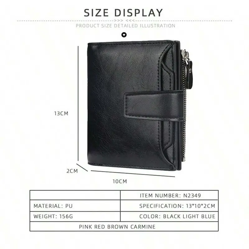 Men's wallet PU leather wallet for men and women credit card holder snap zipper coin purse