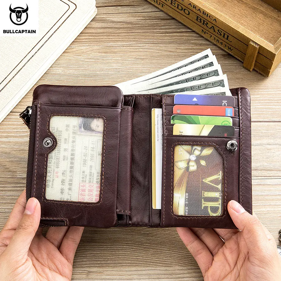 BULLCAPTAIN Mens RFID Blocking Wallets Zipper Leather Wallet for Men Bifold RFID Card Holder