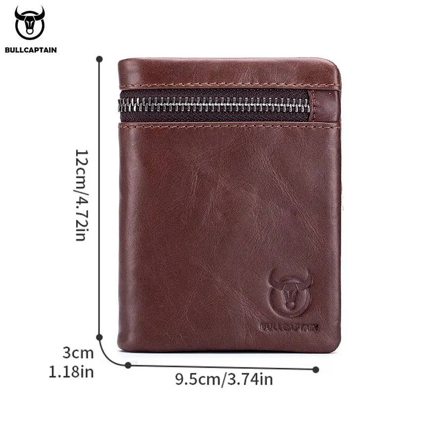 BULLCAPTAIN Mens RFID Blocking Wallets Zipper Leather Wallet for Men Bifold RFID Card Holder