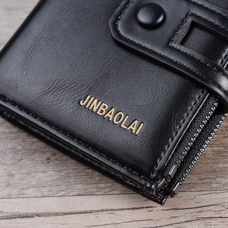 2024 Men Wallets Short PU Leather Double Zipper Hasp Men Purses Card Holder Coin Pocket Vintage High Quality Brand Men Wallets