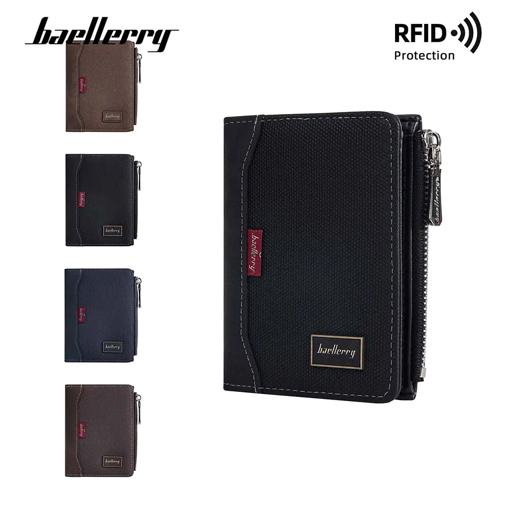 Baellerry New RFID Men Short Wallets Simple Card Bag Big Capacity Male Coin Purse Photo Holder High Quality Zipper Buckle Wallet
