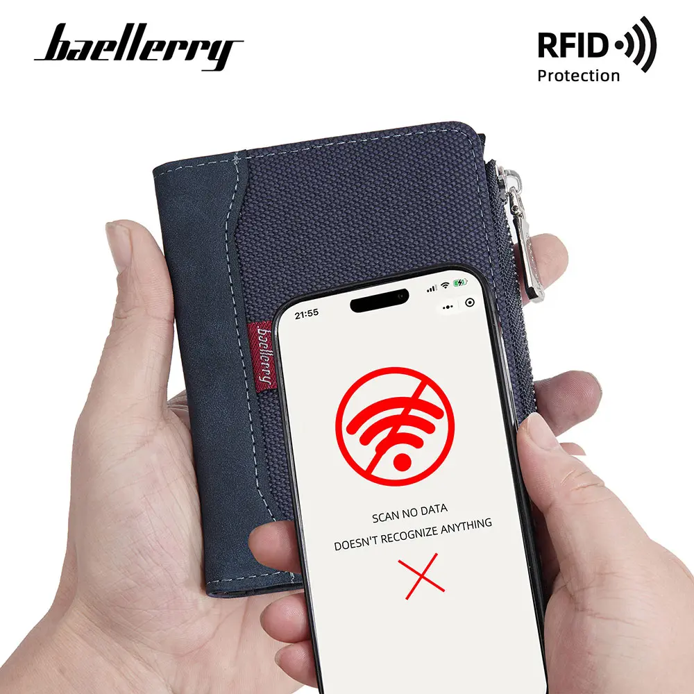 Baellerry New RFID Men Short Wallets Simple Card Bag Big Capacity Male Coin Purse Photo Holder High Quality Zipper Buckle Wallet
