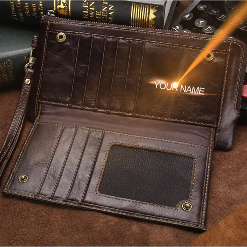 2022 Men Wallet Clutch Genuine Leather Brand Rfid  Wallet Male Organizer Cell Phone Clutch Bag Long Coin Purse Free Engrave