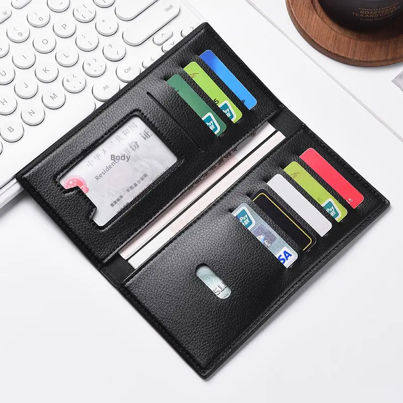 2025 new men's long wallet with multiple card slots for mobile phones, student card bag, large capacity soft thin leather wallet