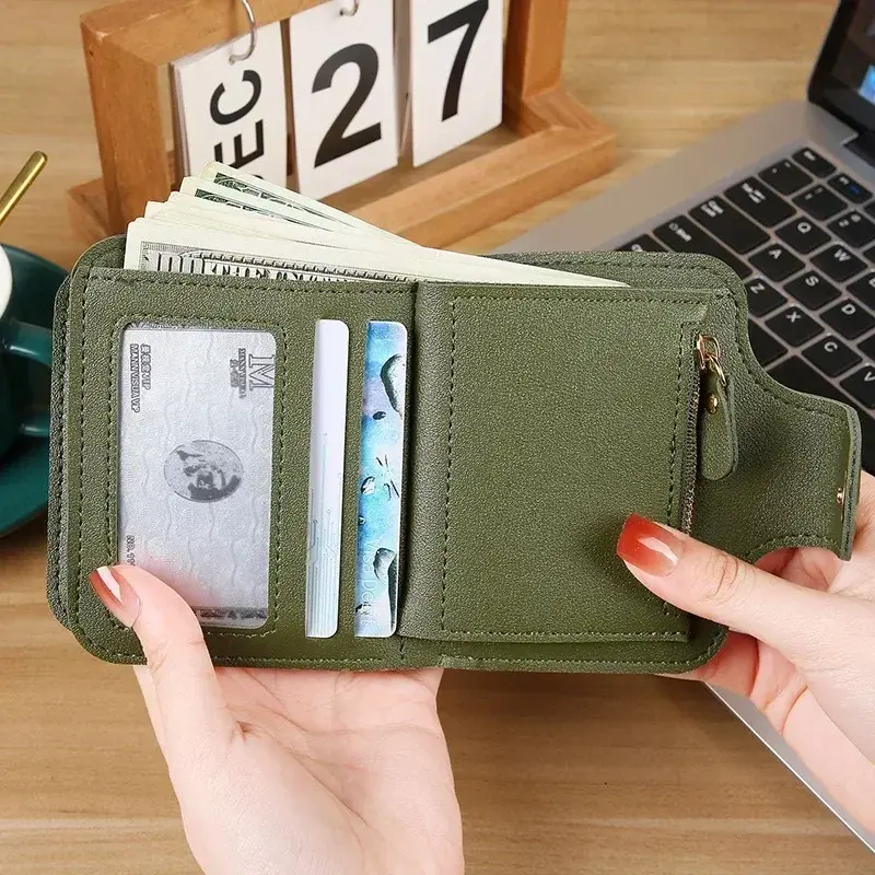 Women Wallets 2024 New Luxury Brand Red Black Small Mini Coin Purse Hasp Card Holder Lady Wallet Zipper Female Leather Buckle