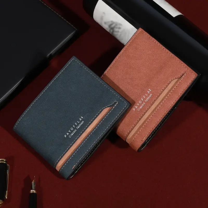 Men's Fashion Business Short Wallet with Zipper Coin Pocket  Luxury Brand Card Slots Horizontal Soft Synthetic Leather Wallet