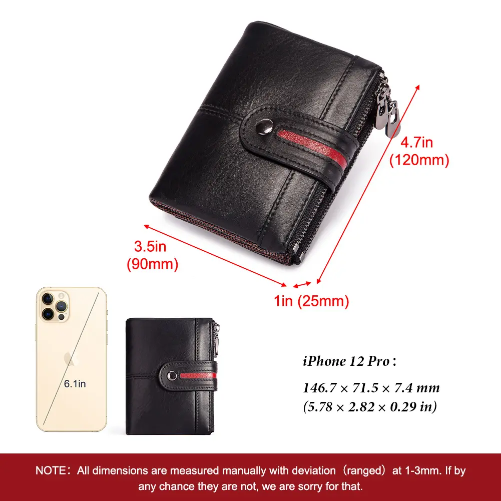 HUMERPAUL 100% Genuine Leather Mens Casual Wallet RFID Blocking Credit Card Holder with Zipper Coin Pocket Short Male Clutch Bag