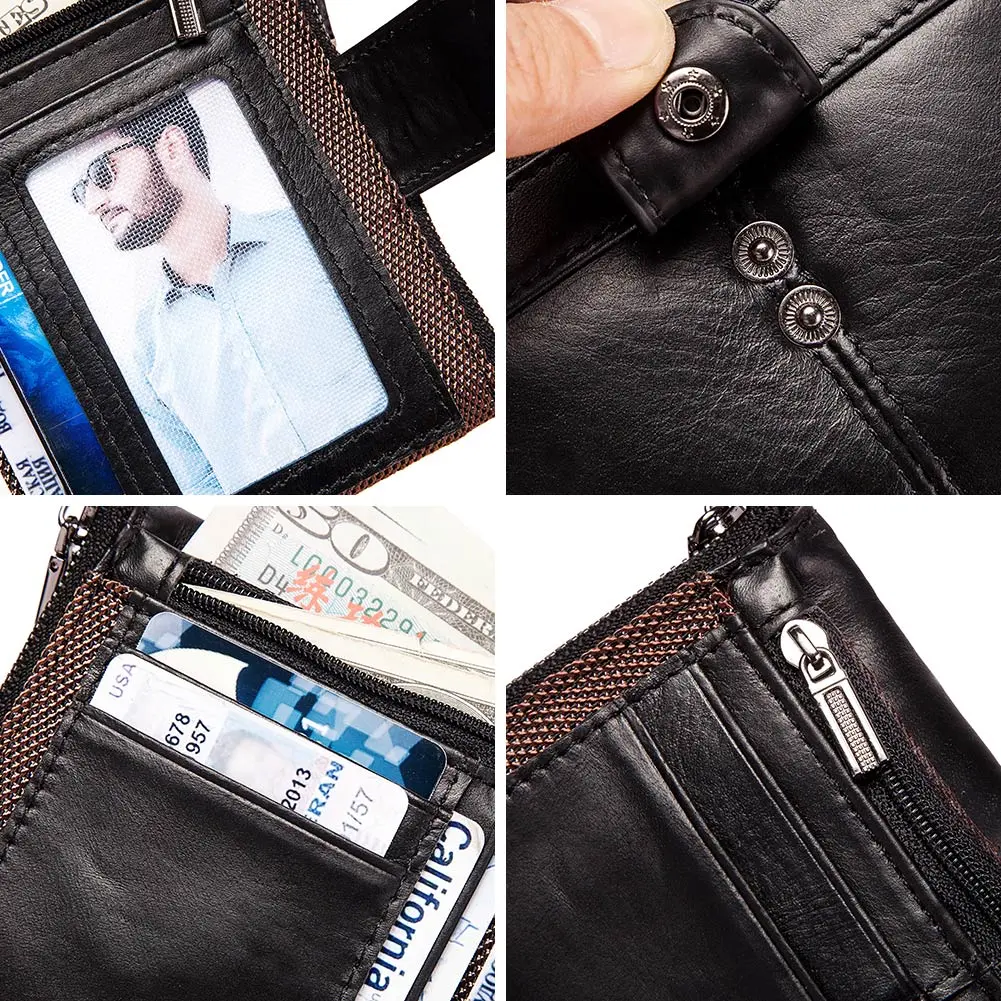HUMERPAUL 100% Genuine Leather Mens Casual Wallet RFID Blocking Credit Card Holder with Zipper Coin Pocket Short Male Clutch Bag