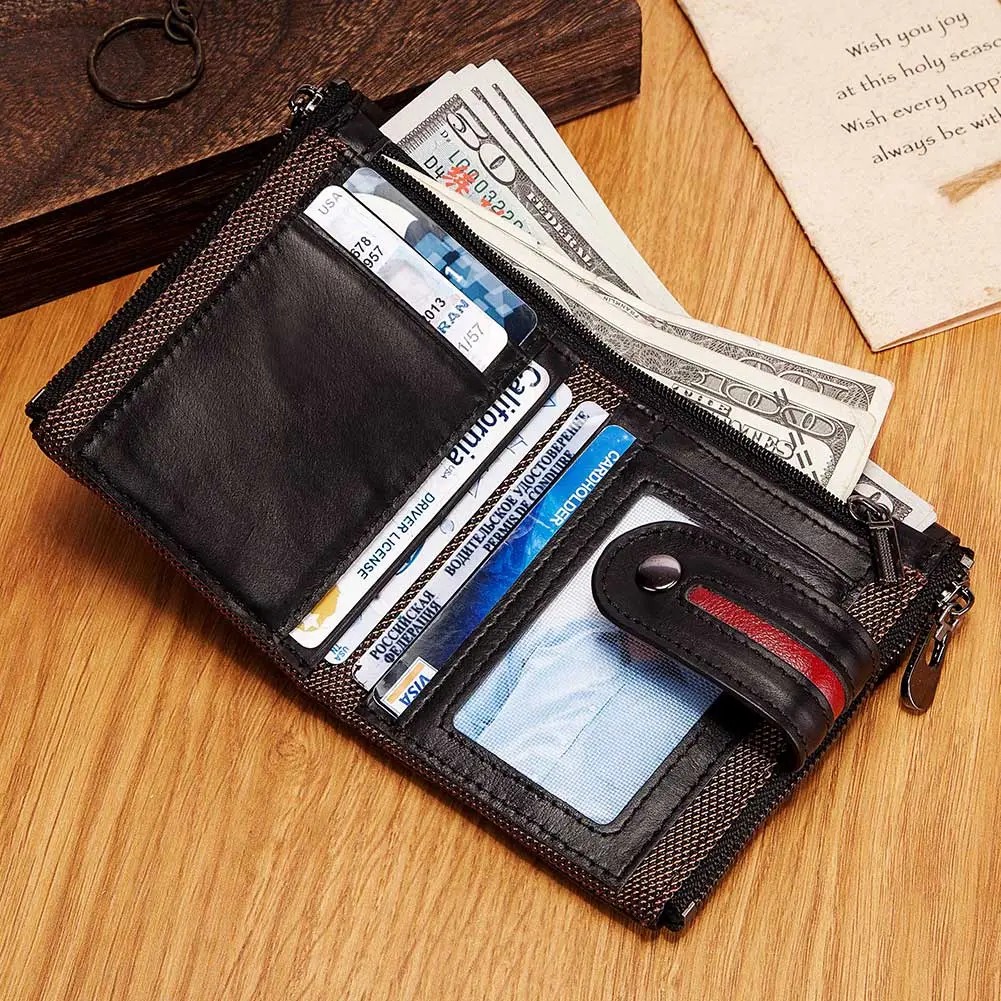 HUMERPAUL 100% Genuine Leather Mens Casual Wallet RFID Blocking Credit Card Holder with Zipper Coin Pocket Short Male Clutch Bag