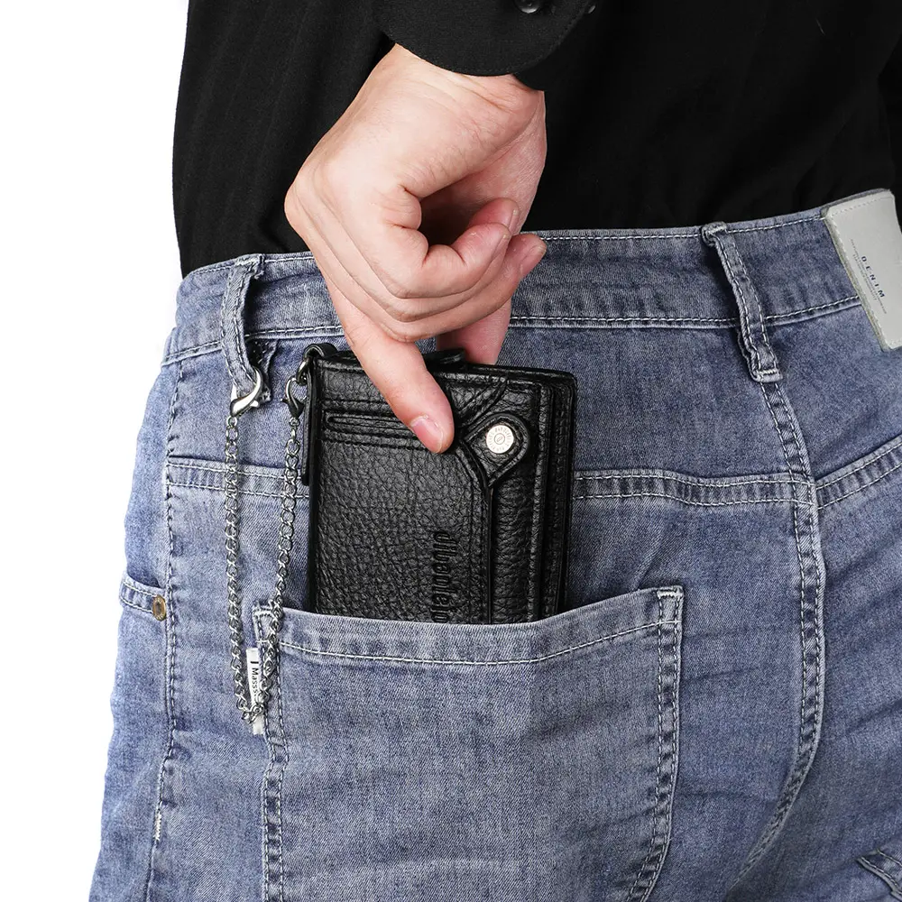 1pc Men's New Multifunctional Wallet, Large Capacity Credit Card Bag, PU Purse With Chain Strap
