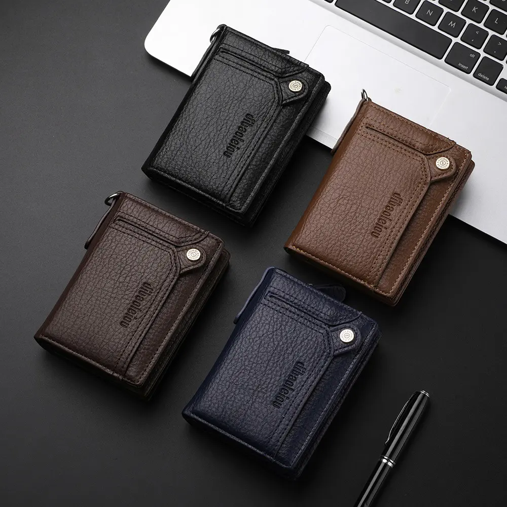 1pc Men's New Multifunctional Wallet, Large Capacity Credit Card Bag, PU Purse With Chain Strap