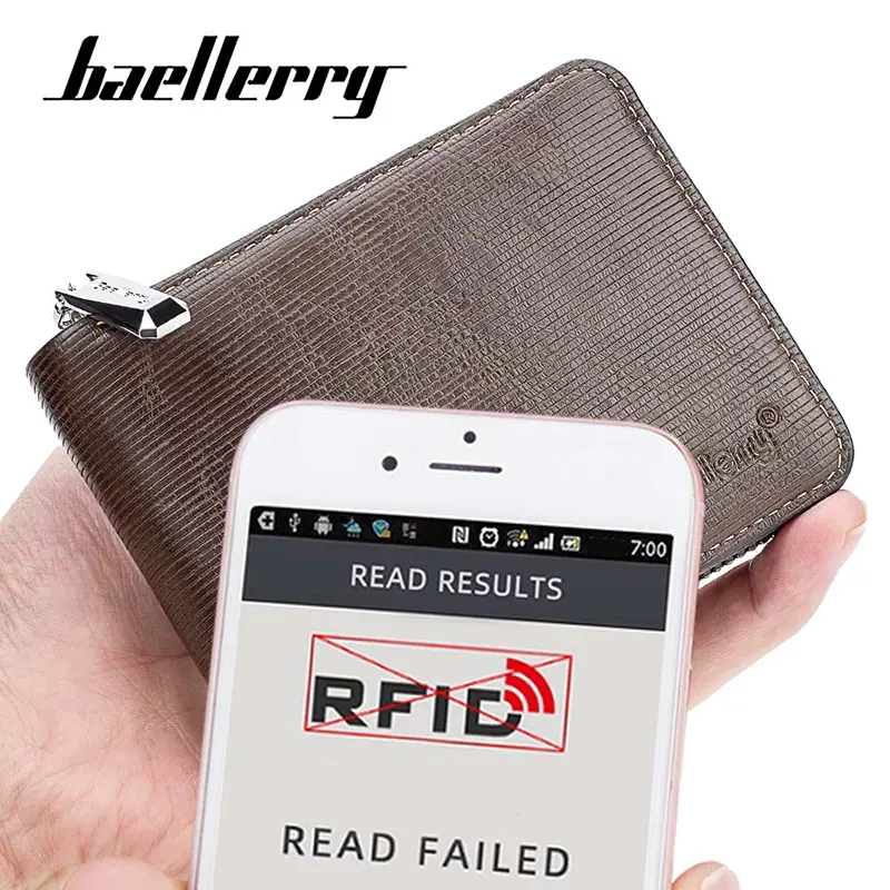 Baellerry New RFID Men Short Wallets Retro Coin Pocket Zipper Men Purse High Quality Simple Card Holder Male Wallet Card Bag