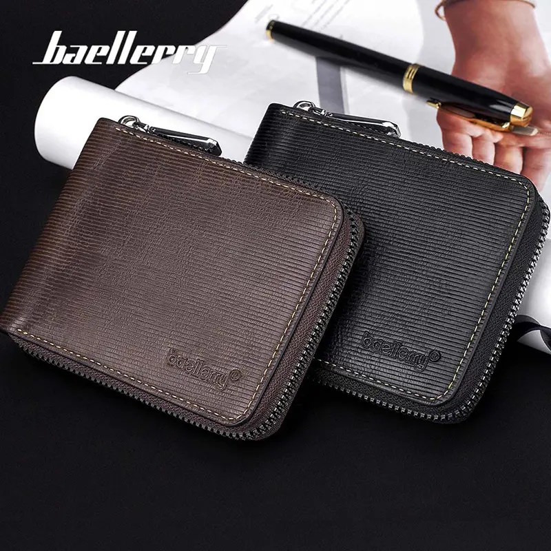 Baellerry New RFID Men Short Wallets Retro Coin Pocket Zipper Men Purse High Quality Simple Card Holder Male Wallet Card Bag