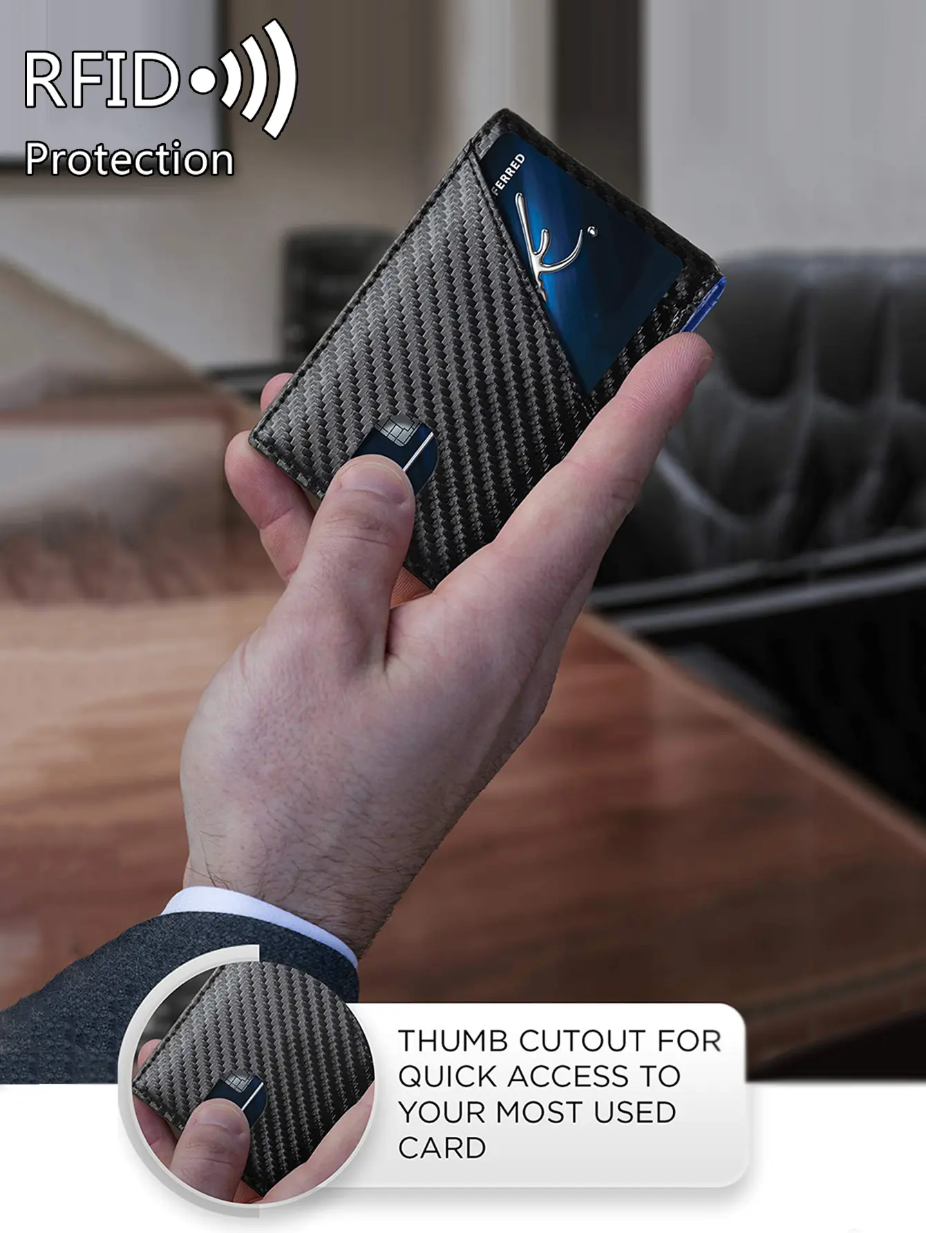 Minimalist men's wallet RFID anti-theft brush ultra-thin double fold 12 card wallet portable front pocket multifunctional wallet