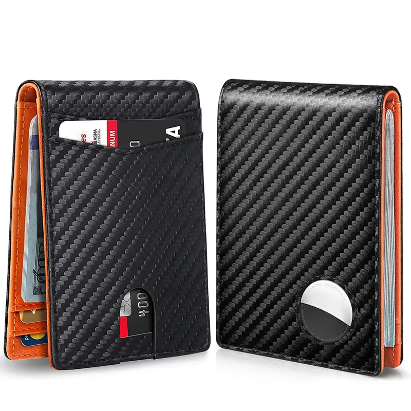 Rfid Airtag Wallets Carbon Fiber Leather Men Purse Credit Card Holder for Air Tag Purse Black Luxury Minimalist Wallet for Men