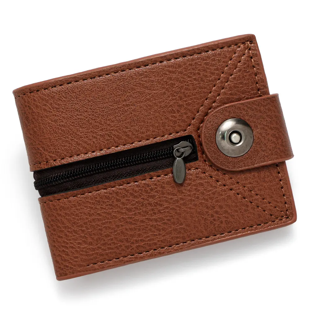 2025 Men's Bifold Short Wallet Simple Magnetic Buckle Purse with Zipper Change Bag Multiple Card Slots and Large Capacity Wallet