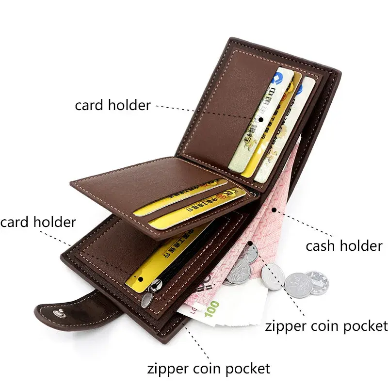 New Short Men Wallets Slim Card Holder Quality PU Leather Brand Male Wallet Small Photo Holder 3-fold Bag Frosted Men's Purses