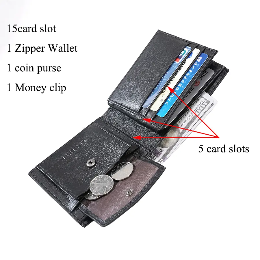 men's wallet RFID anti-theft genuine leather wallet for men's credit card holder zipper coin wallet  Money clip