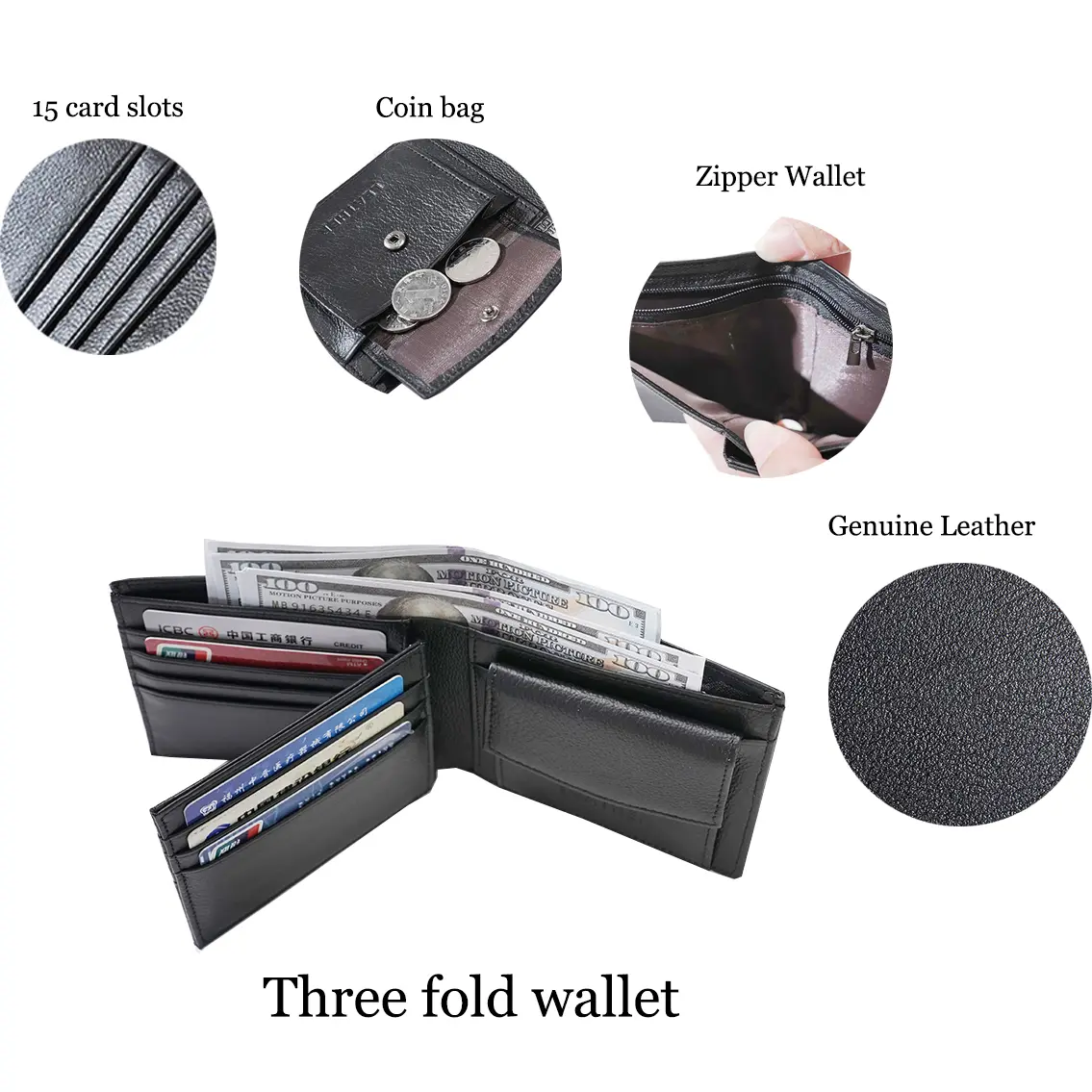 men's wallet RFID anti-theft genuine leather wallet for men's credit card holder zipper coin wallet  Money clip