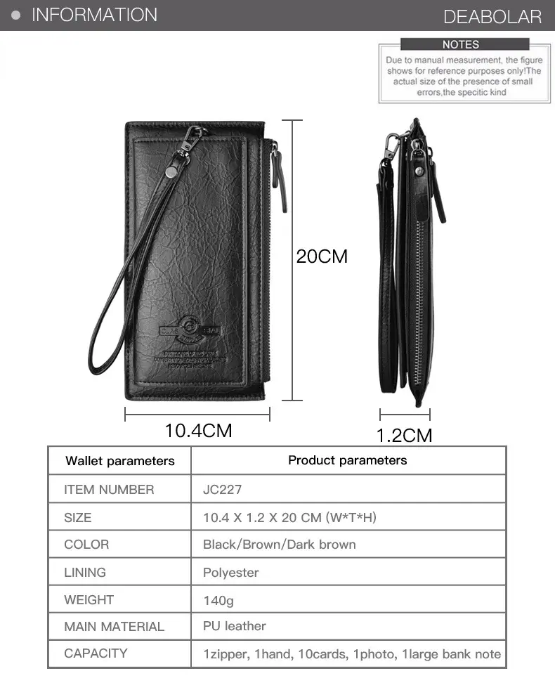 Vintage Men's Long Wallet PU Leather Zipper Wallet With Multiple Card Slots & Zipper Pocket