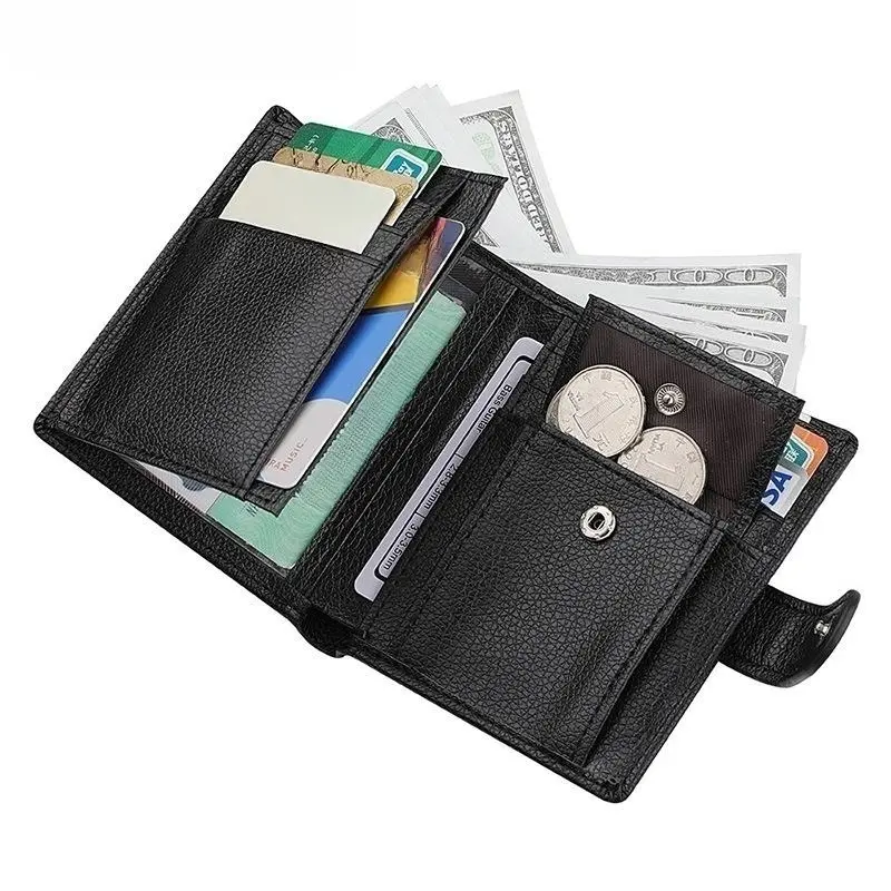 High Quality Men's Passport Leather Wallet Multiple Card Slots and Two Clear ID Window Vintage Business Card Bag