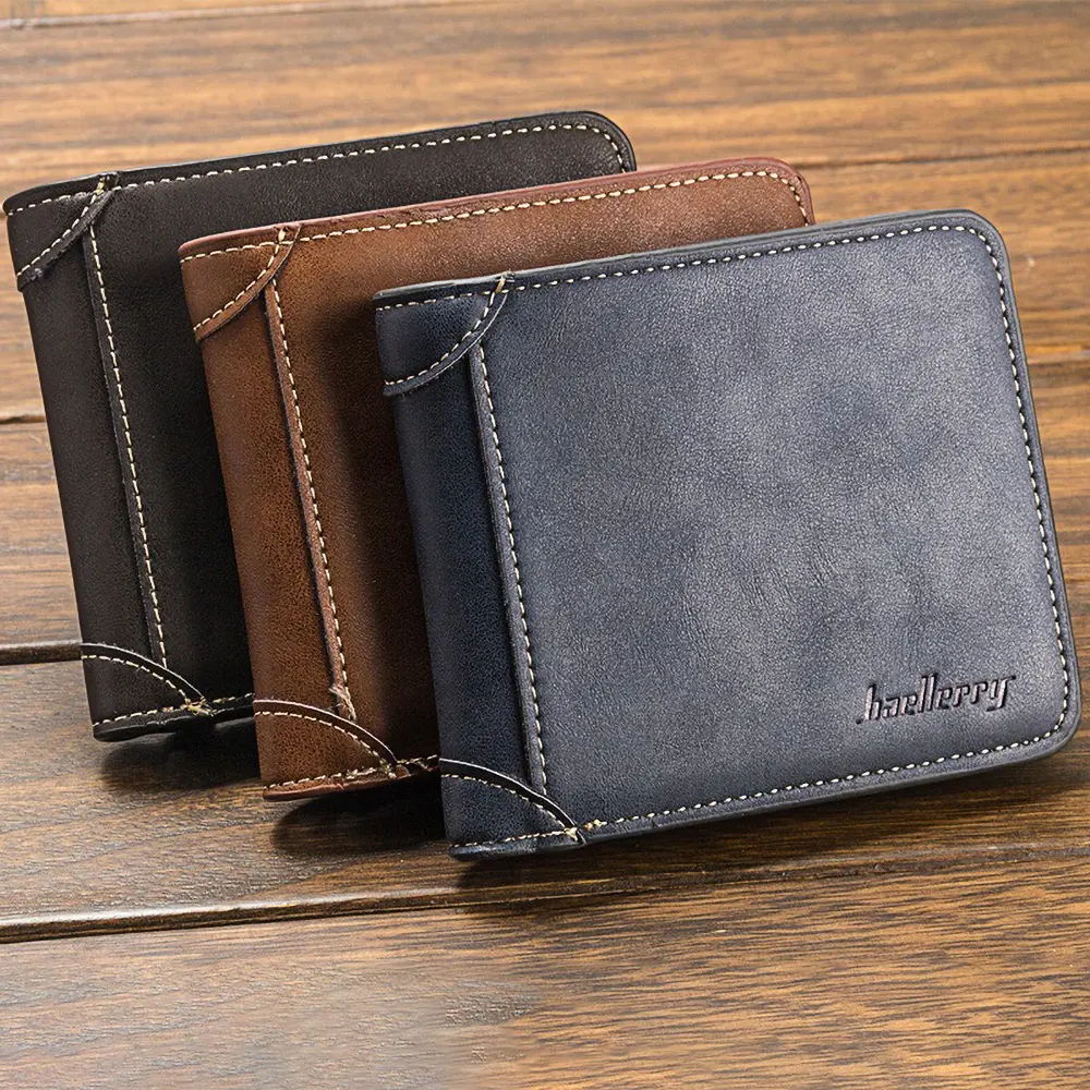 Men's Classic Short PU Wallet Zipper Closure Anti-Theft Vintage Design Business Card Holder