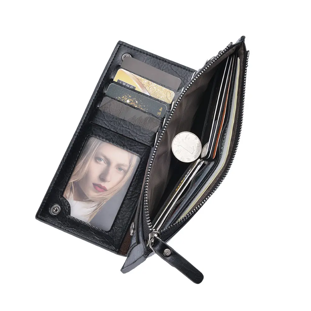 Vintage Men's Long Wallet PU Leather Zipper Wallet With Multiple Card Slots & Zipper Pocket