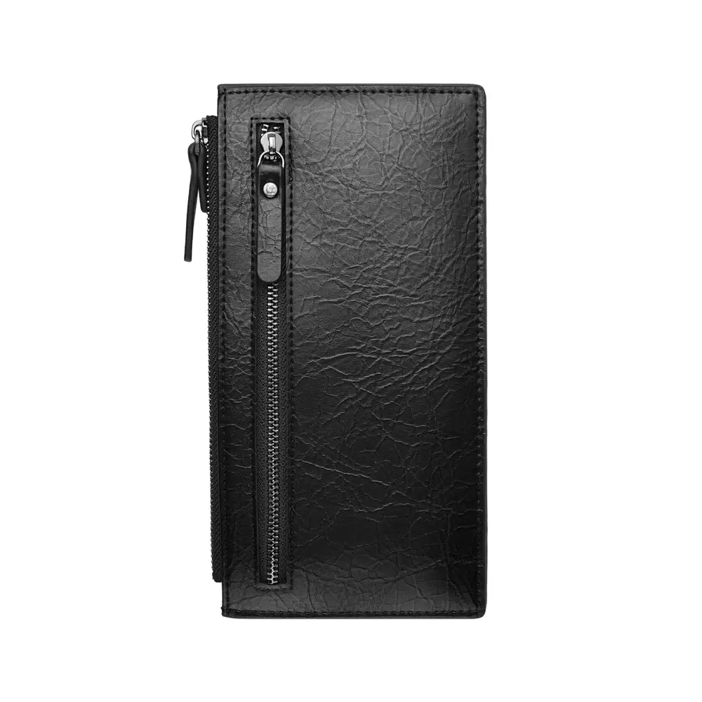 Vintage Men's Long Wallet PU Leather Zipper Wallet With Multiple Card Slots & Zipper Pocket