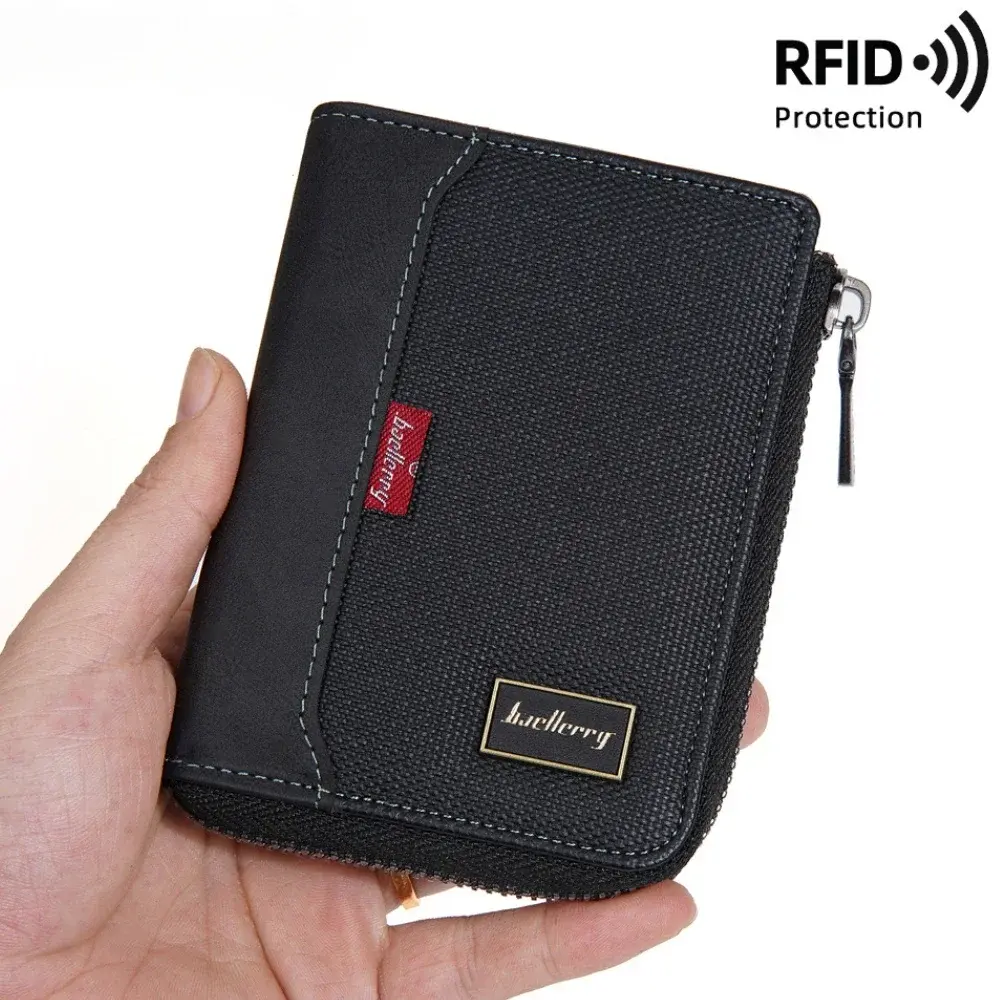 2025 RFID Simple Short Men Zipper Wallets Luxury Brand Card Holder Male Wallet Photo Holder Coin Pocket Man Purses Wallets Women