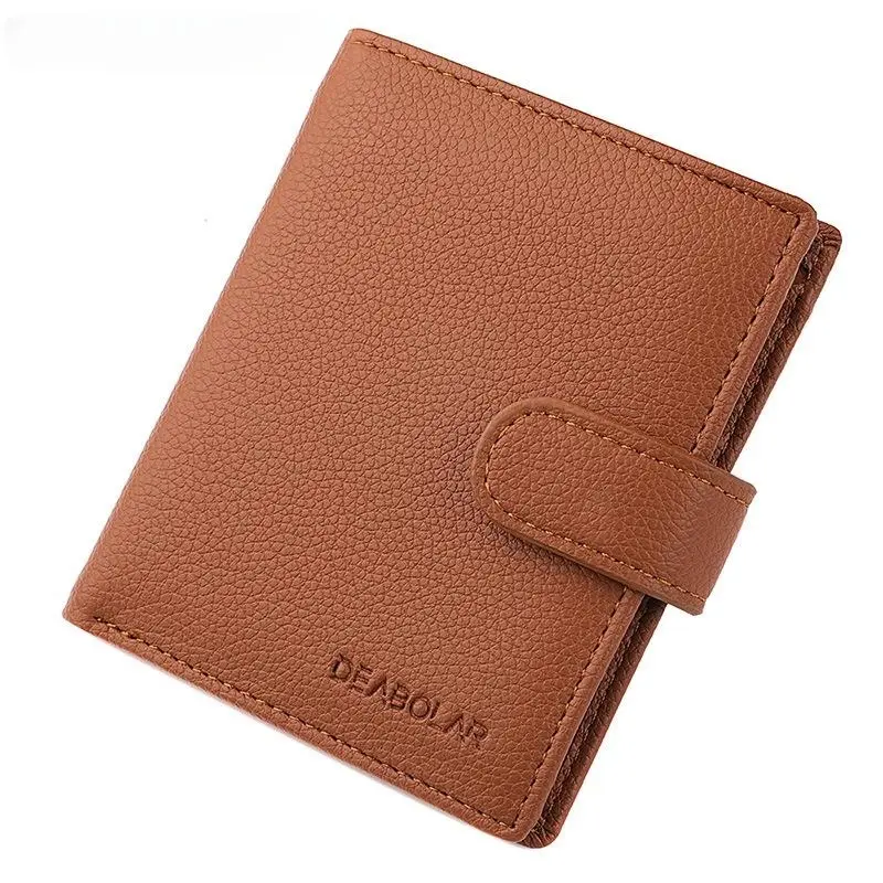 High Quality Men's Passport Leather Wallet Multiple Card Slots and Two Clear ID Window Vintage Business Card Bag