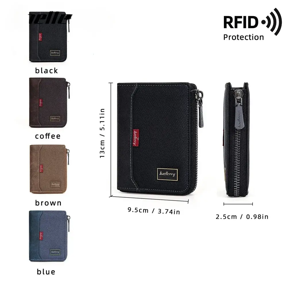2025 RFID Simple Short Men Zipper Wallets Luxury Brand Card Holder Male Wallet Photo Holder Coin Pocket Man Purses Wallets Women
