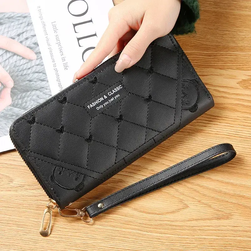 New Long Short Wallet Women's Fashion Credit Card Bag Purse Zipper Handbag Embroidered Heart Mobile Phone Money Coin Bag Case