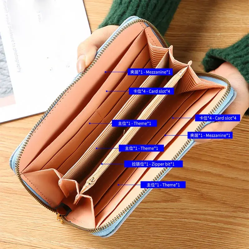 New Long Short Wallet Women's Fashion Credit Card Bag Purse Zipper Handbag Embroidered Heart Mobile Phone Money Coin Bag Case