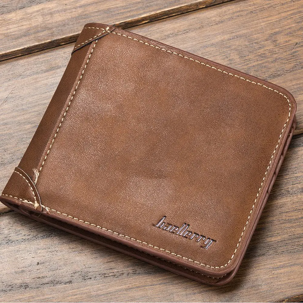 Men's Classic Short PU Wallet Zipper Closure Anti-Theft Vintage Design Business Card Holder