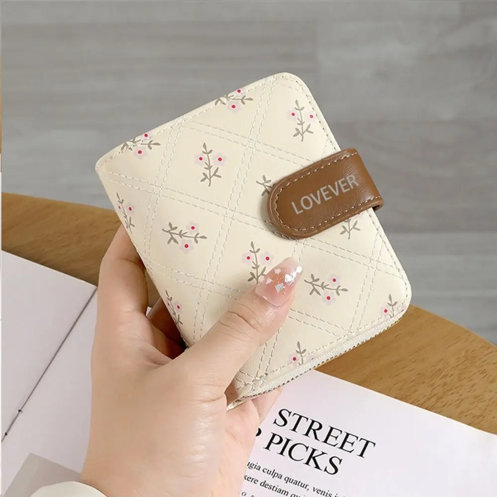 Fashion Flower Short Wallet PU Leather Large Capacity ID Card Holder Lightweight Mini Coin Purse for Women