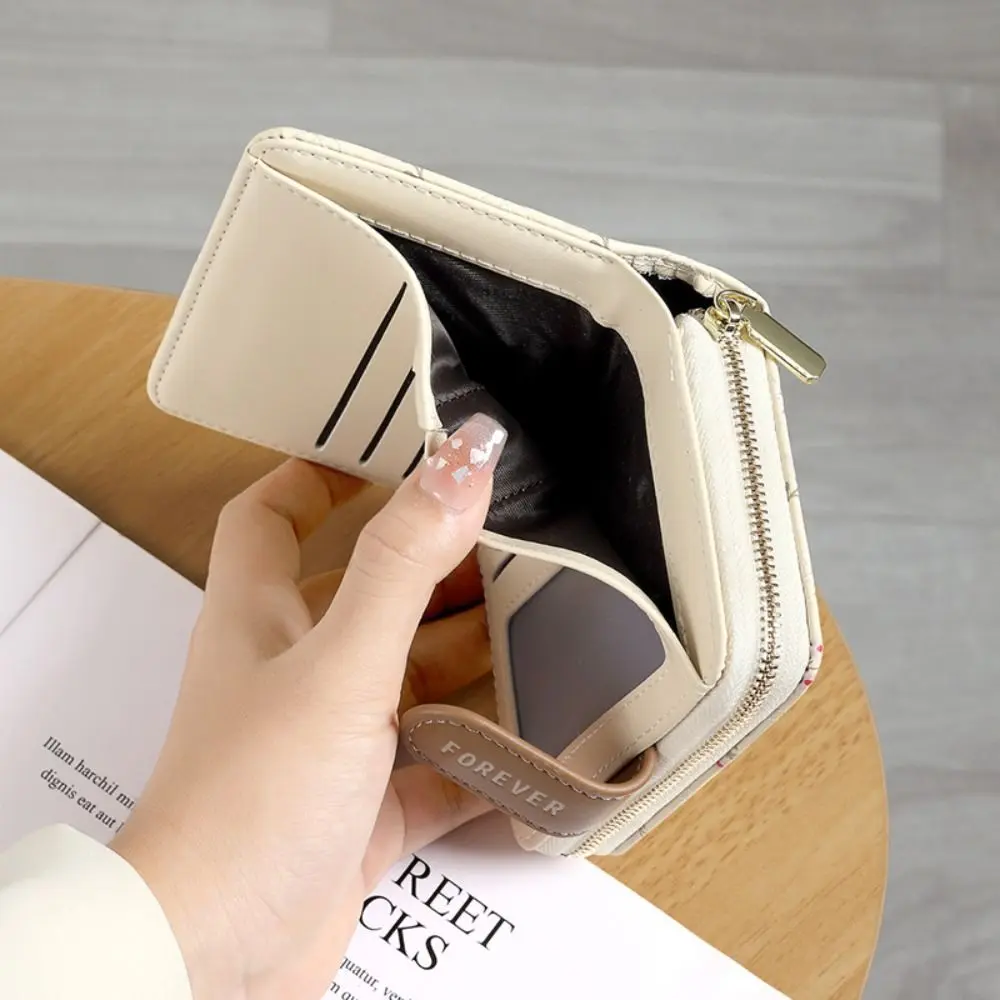 Fashion Flower Short Wallet PU Leather Large Capacity ID Card Holder Lightweight Mini Coin Purse for Women