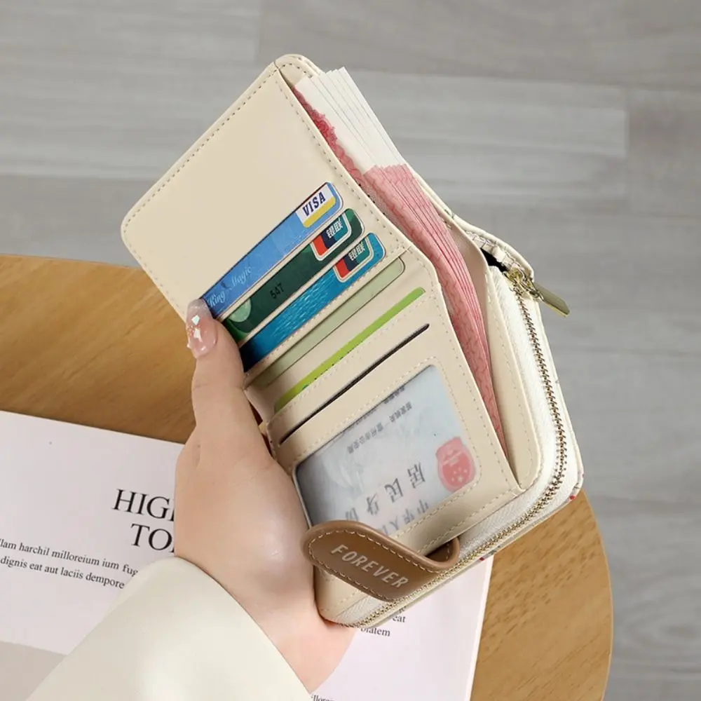 Fashion Flower Short Wallet PU Leather Large Capacity ID Card Holder Lightweight Mini Coin Purse for Women