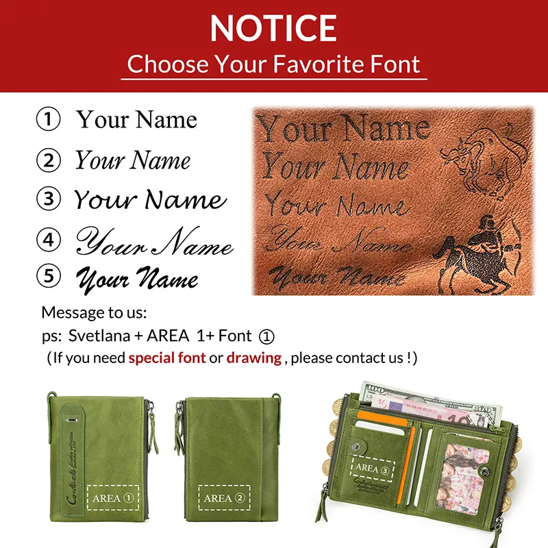 Contact's Name Engraving Genuine Leather Women Wallet Fashion Coin Purse Pocket Small Money Bag Leather Mini Wallets for Ladies