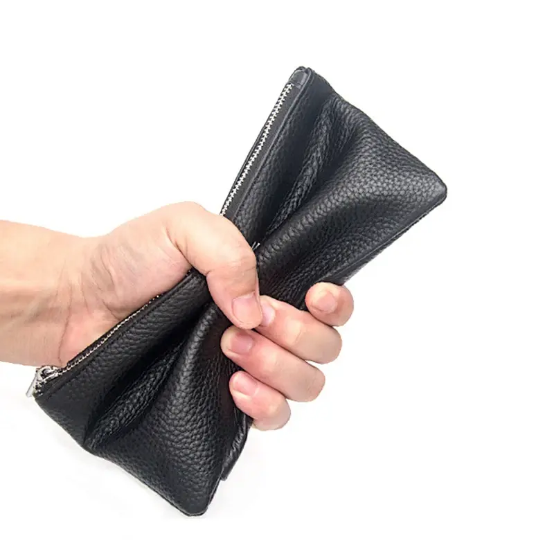 New Men Long Wallets Genuine Leather Men's Slim Soft Zipper Purse Card Holder Phone Pocket Multifunctional Large Capacity Clutch