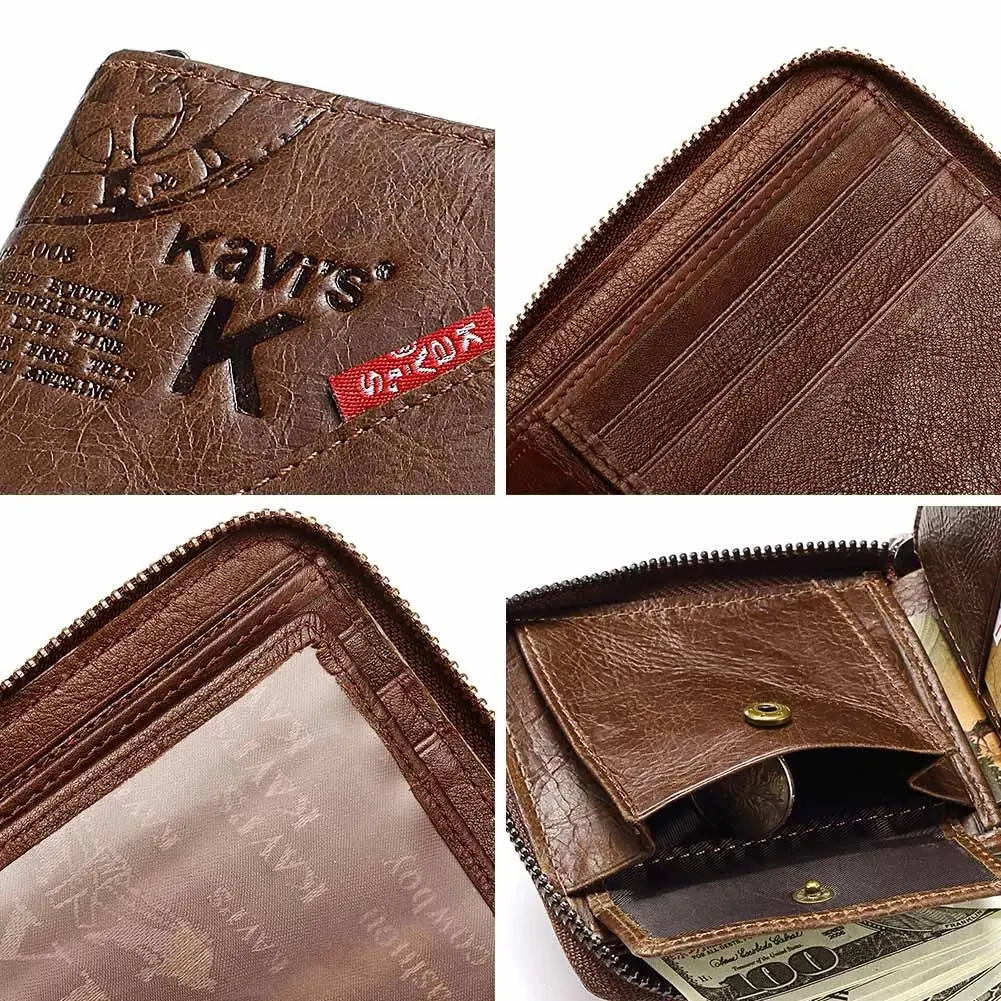 Casual Style Zipper Men Wallets Cow Leather Card Holder Small Bag Male Genuine Leather Man Purse Coin Mini Purse Men's Carteira