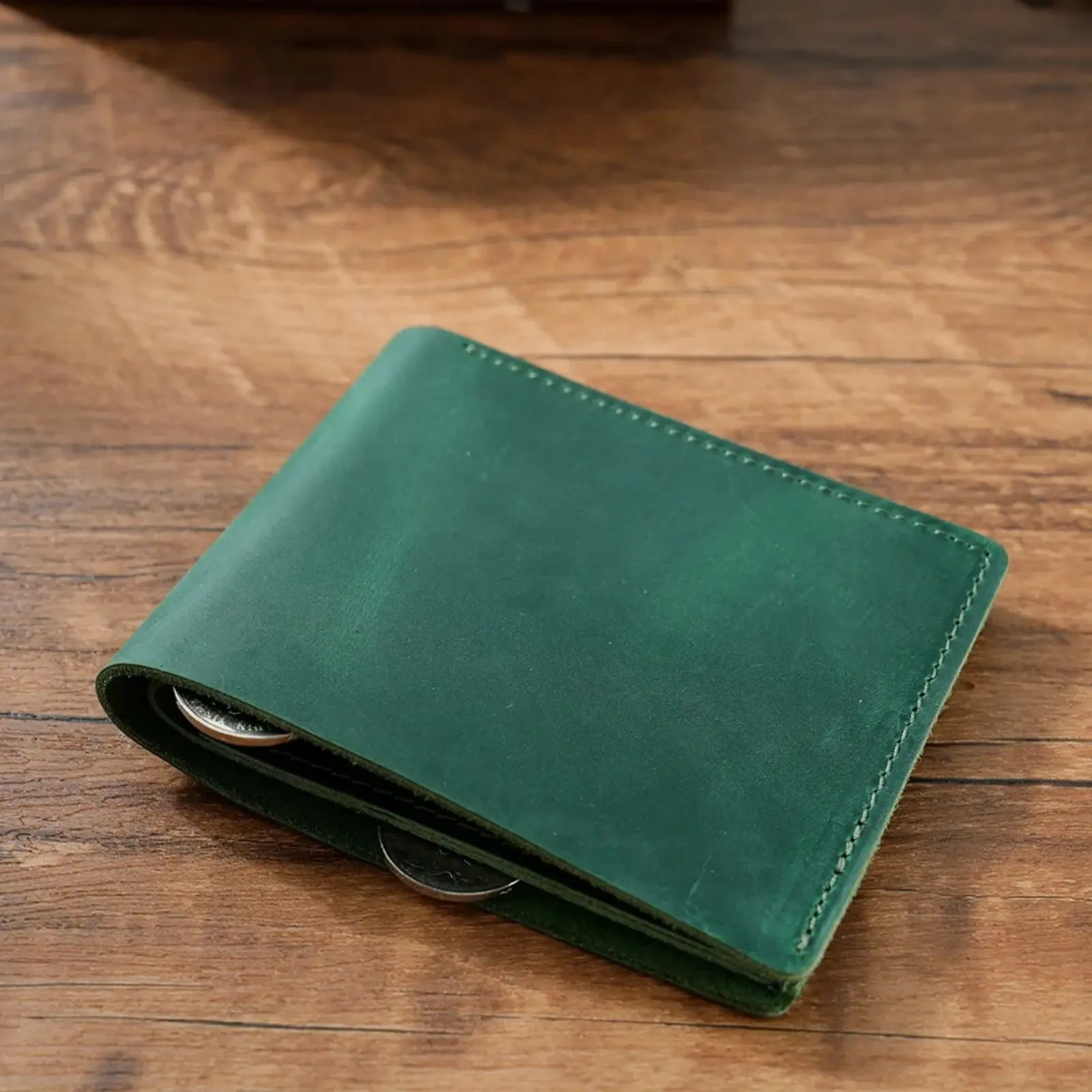Genuine Leather Slim Bifold Wallet, Vintage Credit Card Holder Portable Short Wallet Small Money Purse