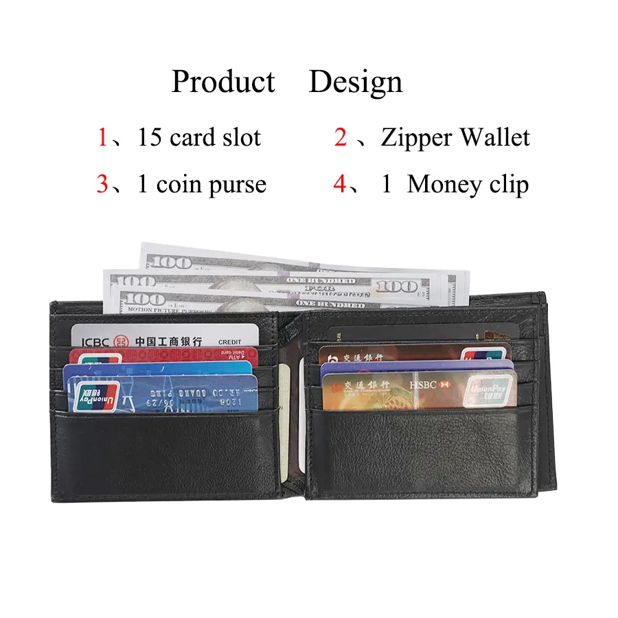 Classic men's wallet RFID anti-theft genuine leather wallet for men's credit card holder zipper coin wallet Money clip