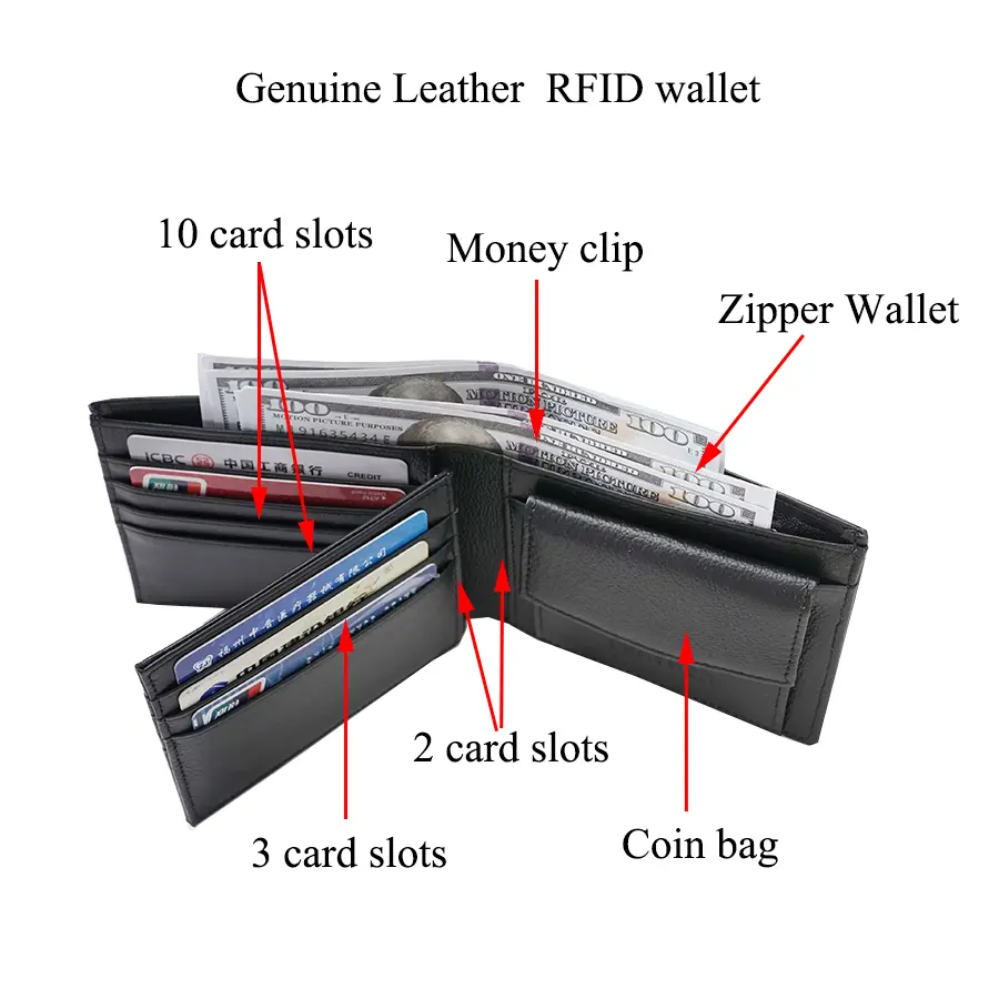 Classic men's wallet RFID anti-theft genuine leather wallet for men's credit card holder zipper coin wallet Money clip