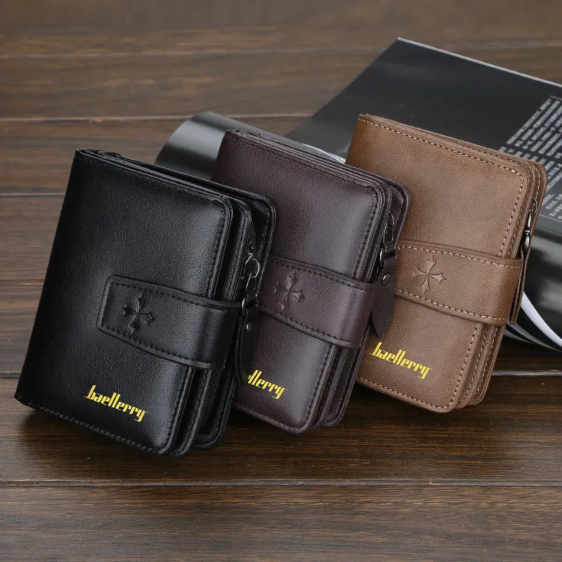 Business Men Short Wallets Zipper Card Holder Organizer High Quality Male Purse New PU Leather Vintage Coin Holder Men Wallets