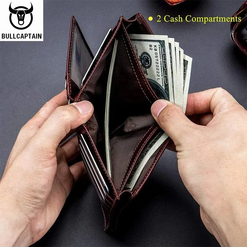 BULLCAPTAIN Large Capacity Genuine Leather Bifold Wallet Credit Card Holder for Men with 15 Card' Slots RFID Wallet