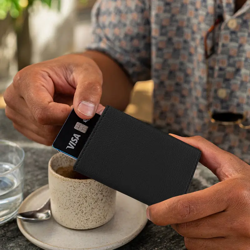 Men Credit Card Holder RFID Blocking Nappa PU Leather Magnetic Closure Pop Up Card Wallet Large Capacity Tri-fold Wallet