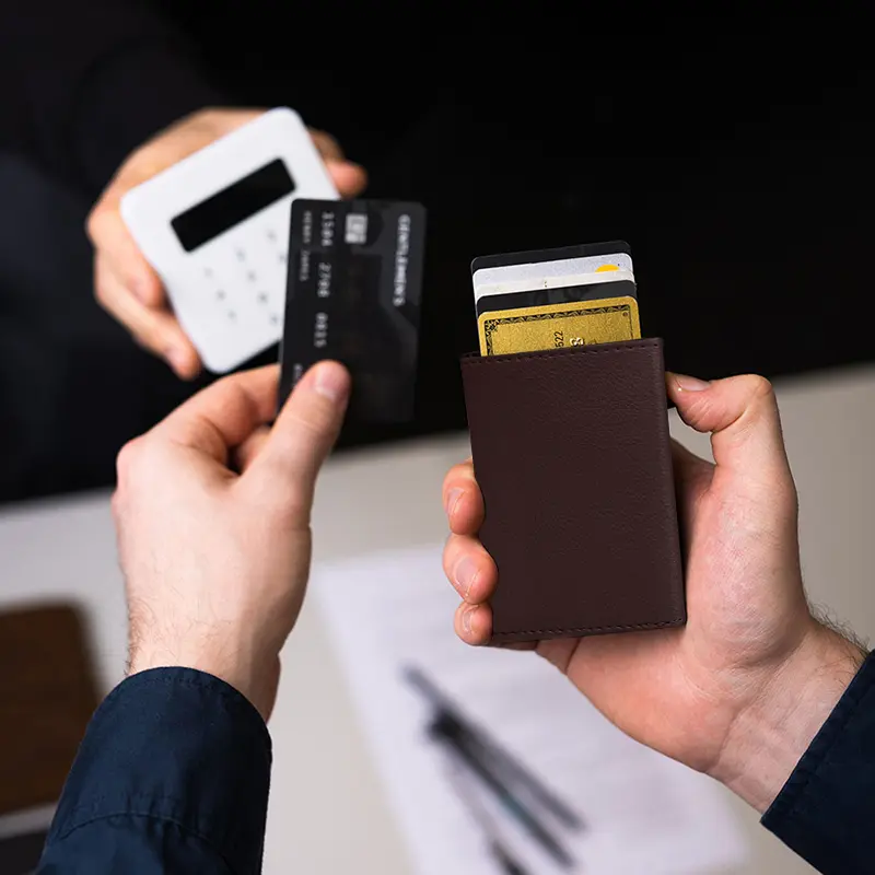 Men Credit Card Holder RFID Blocking Nappa PU Leather Magnetic Closure Pop Up Card Wallet Large Capacity Tri-fold Wallet