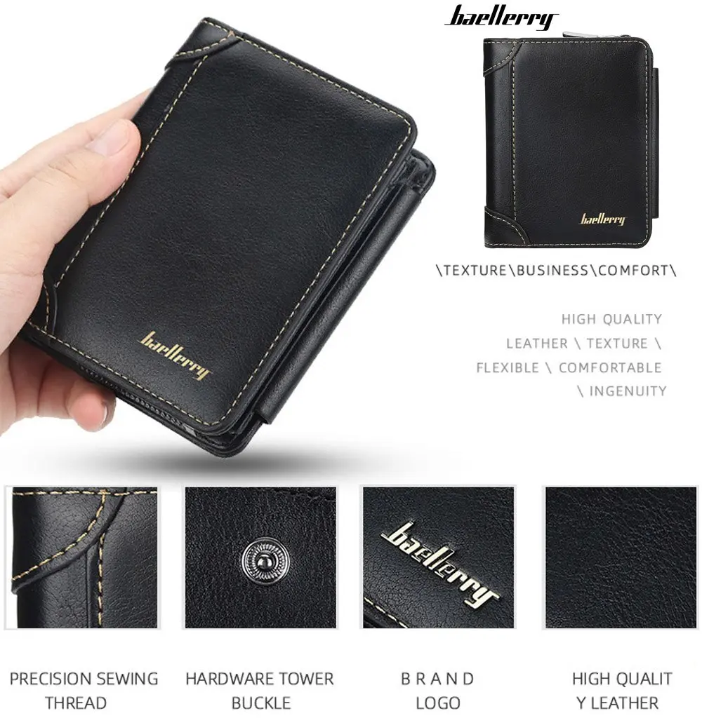 New PU Leather Men Wallets High Quality Zipper Short Desigh Card Holder Male Purse Vintage Coin Holder Men Wallets