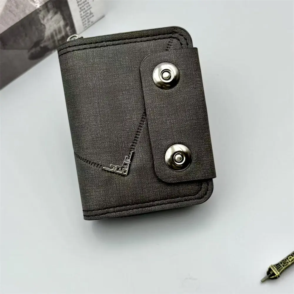 Card Holder Leather Wallet Gift Travel Business Casual Men's Double Buckle Zipper Short Coin Purse Multi-function Money Bags